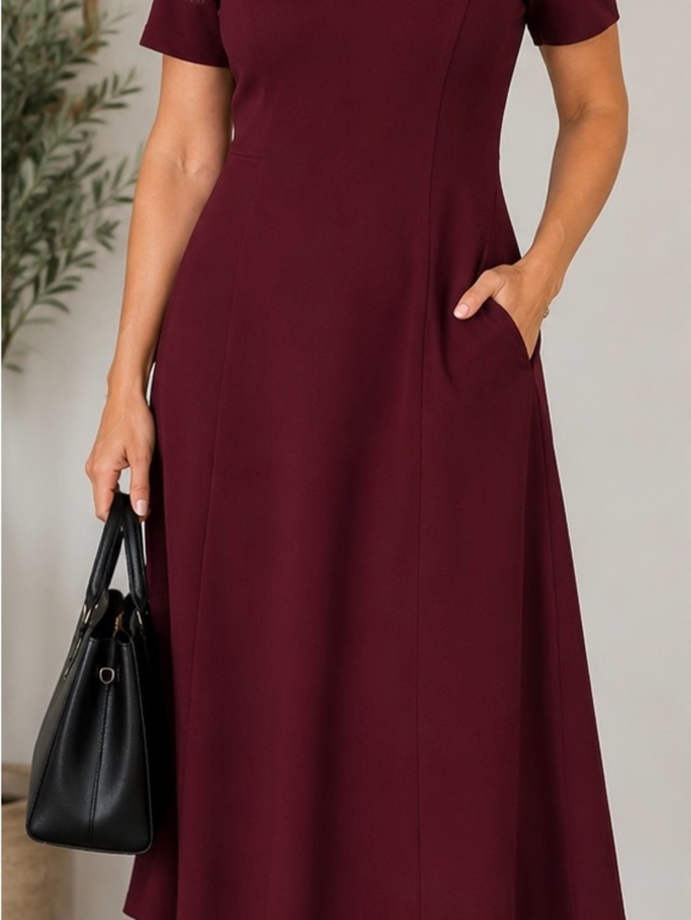 Banana Republic Wine Burgundy Midi Dress with Short Sleeves Size XL A-Line Caree - Picture 1 of 5
